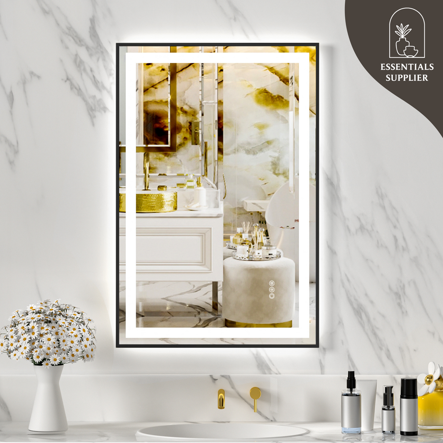 24x36" Black Framed LED Mirror with Dual Front & Back Light Strips