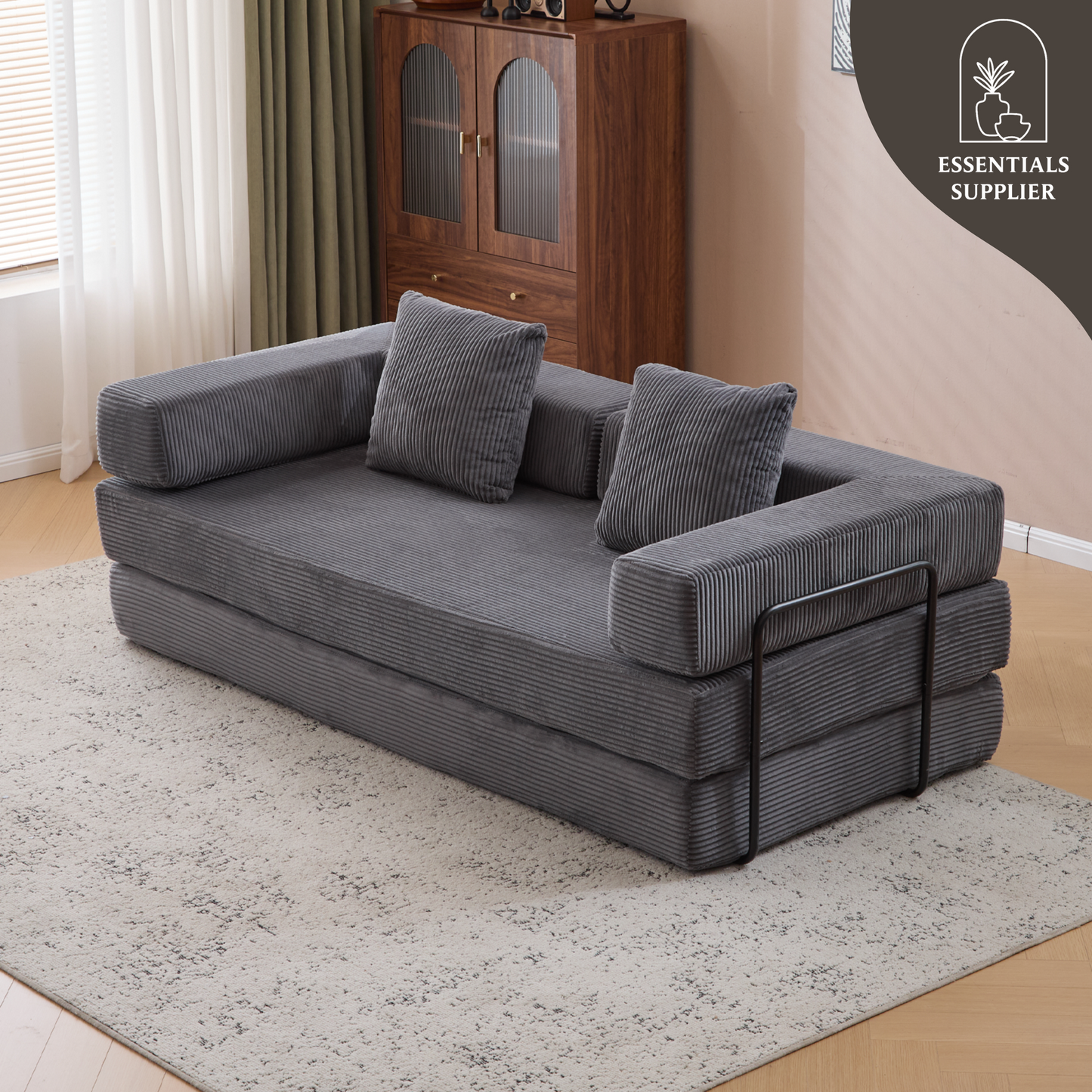 Convertible Corduroy Futon Sofa Bed – Foldable Floor Couch with Sponge Padding