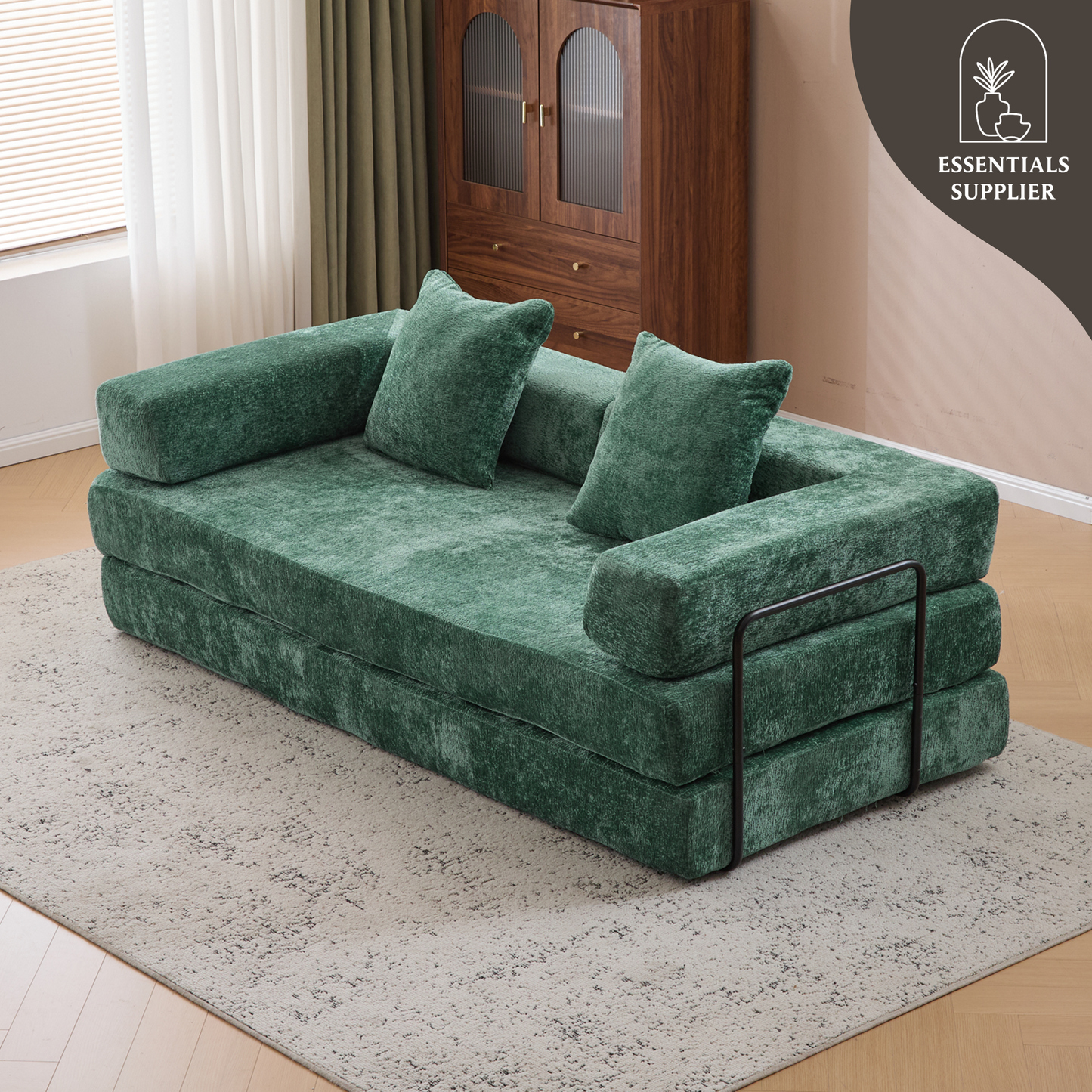 Convertible Corduroy Futon Sofa Bed – Foldable Floor Couch with Sponge Padding