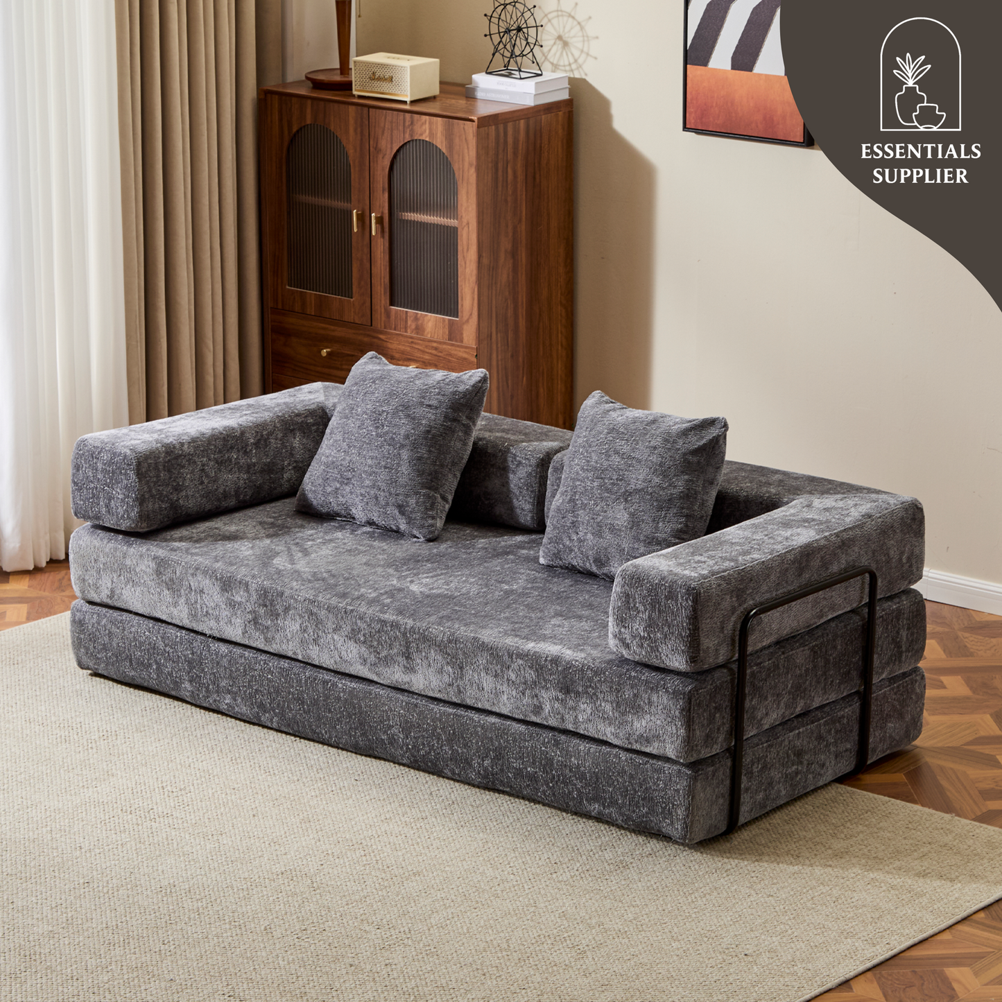 Convertible Corduroy Futon Sofa Bed – Foldable Floor Couch with Sponge Padding