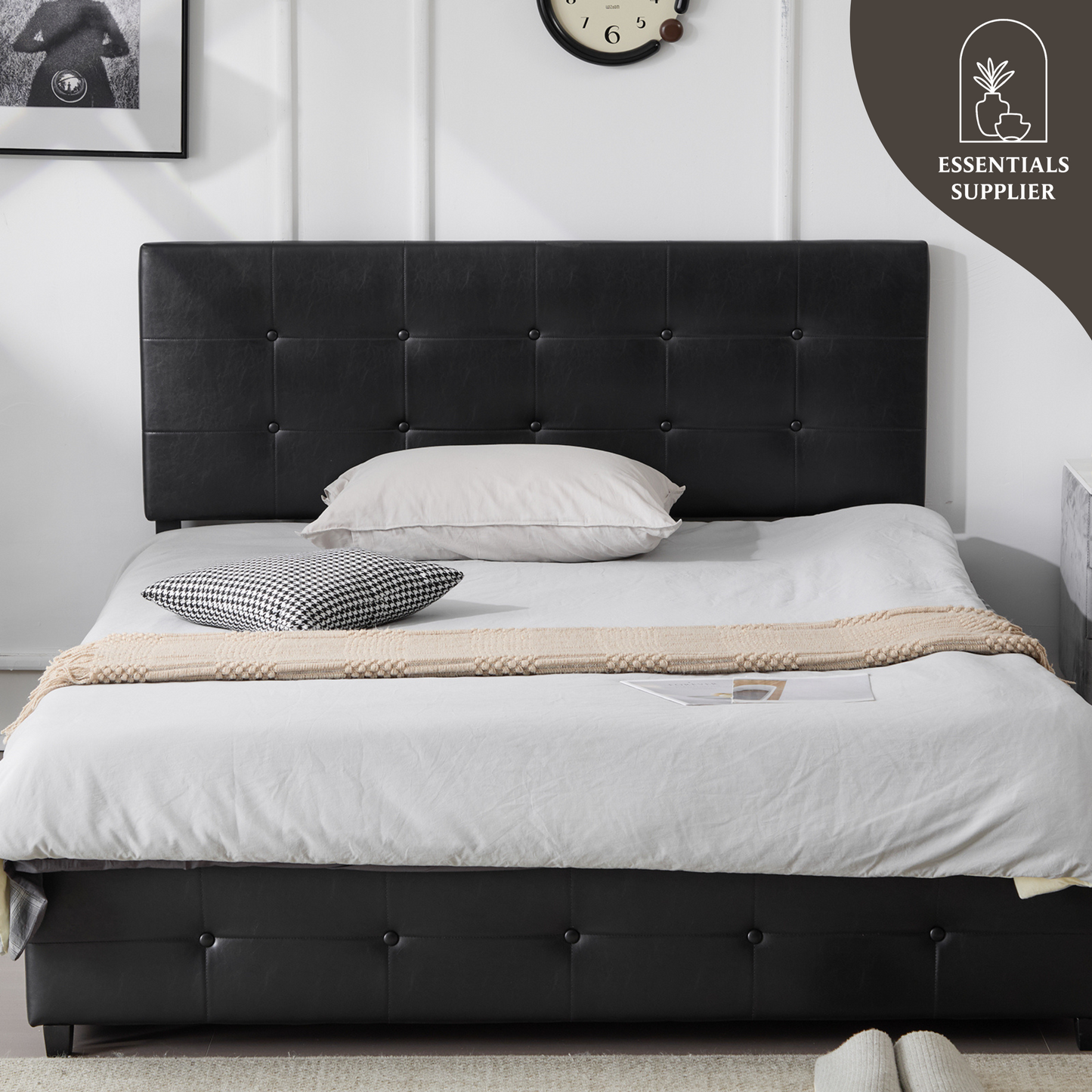 Queen Upholstered Platform Bed with 4 Drawers & Adjustable Tufted Headboard