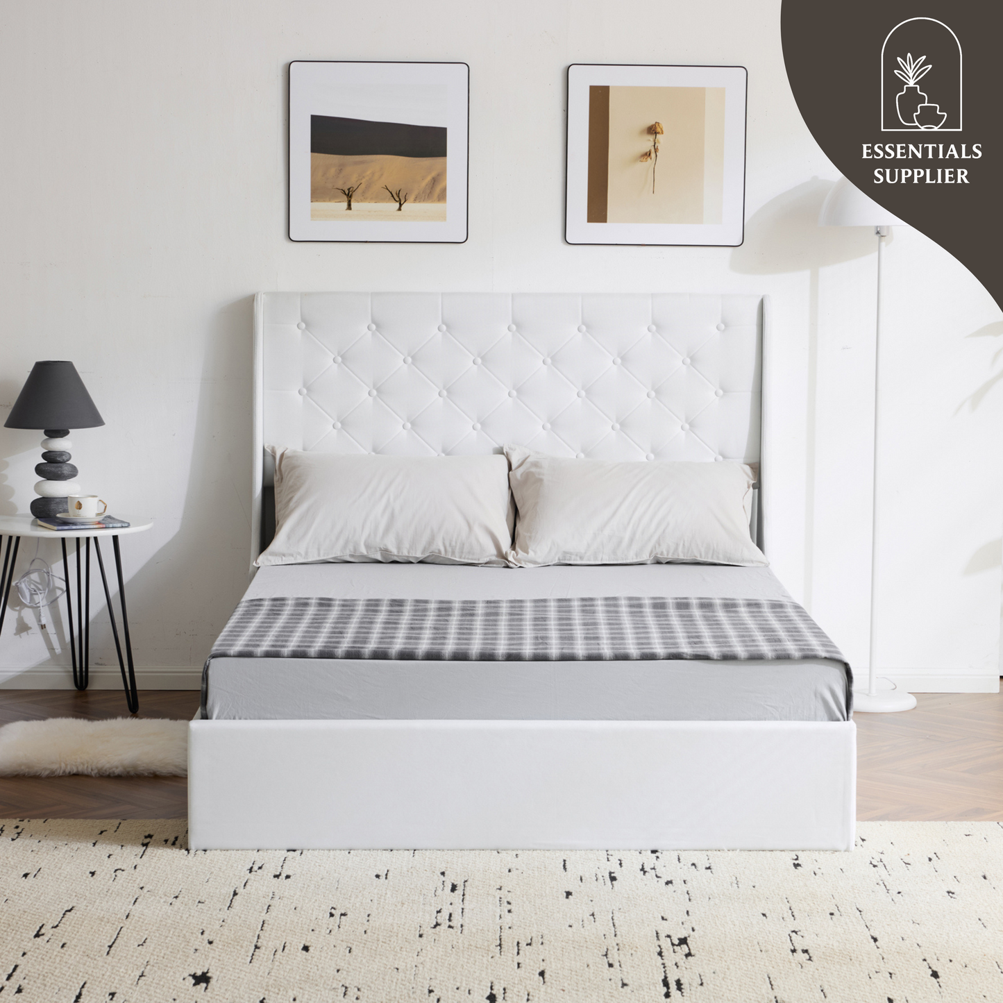 Queen Upholstered Storage Bed Frame with 4 Drawers & Wingback Tufted Headboard