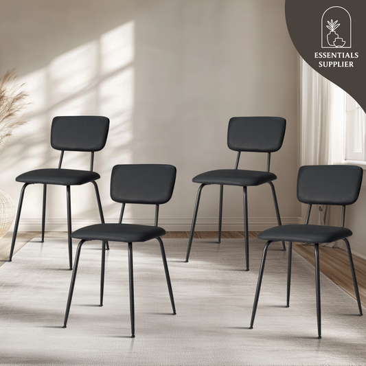 Set of 4 Modern Black Padded Dining Chairs for Kitchen, Bar & Office Use