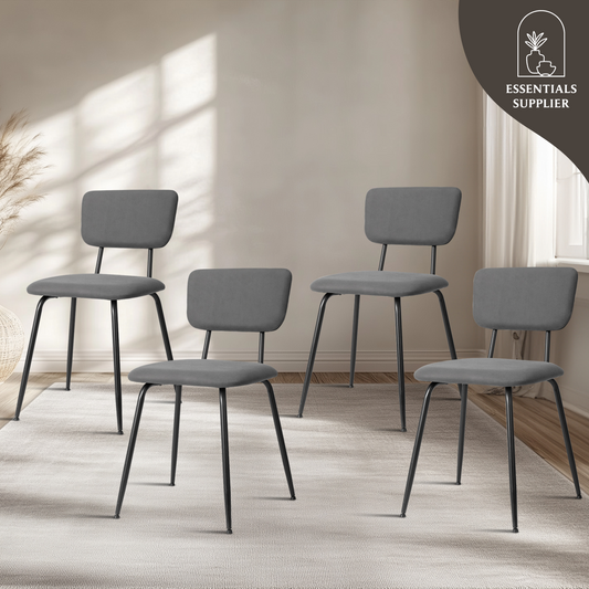 Set of 4 Modern Grey Padded Dining Chairs for Kitchen, Bar & Office Use