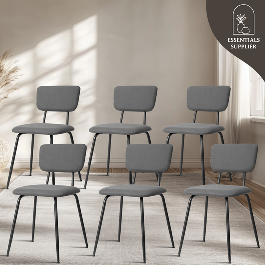 Set of 6 Modern Grey Padded Dining Chairs for Kitchen, Bar & Office Use
