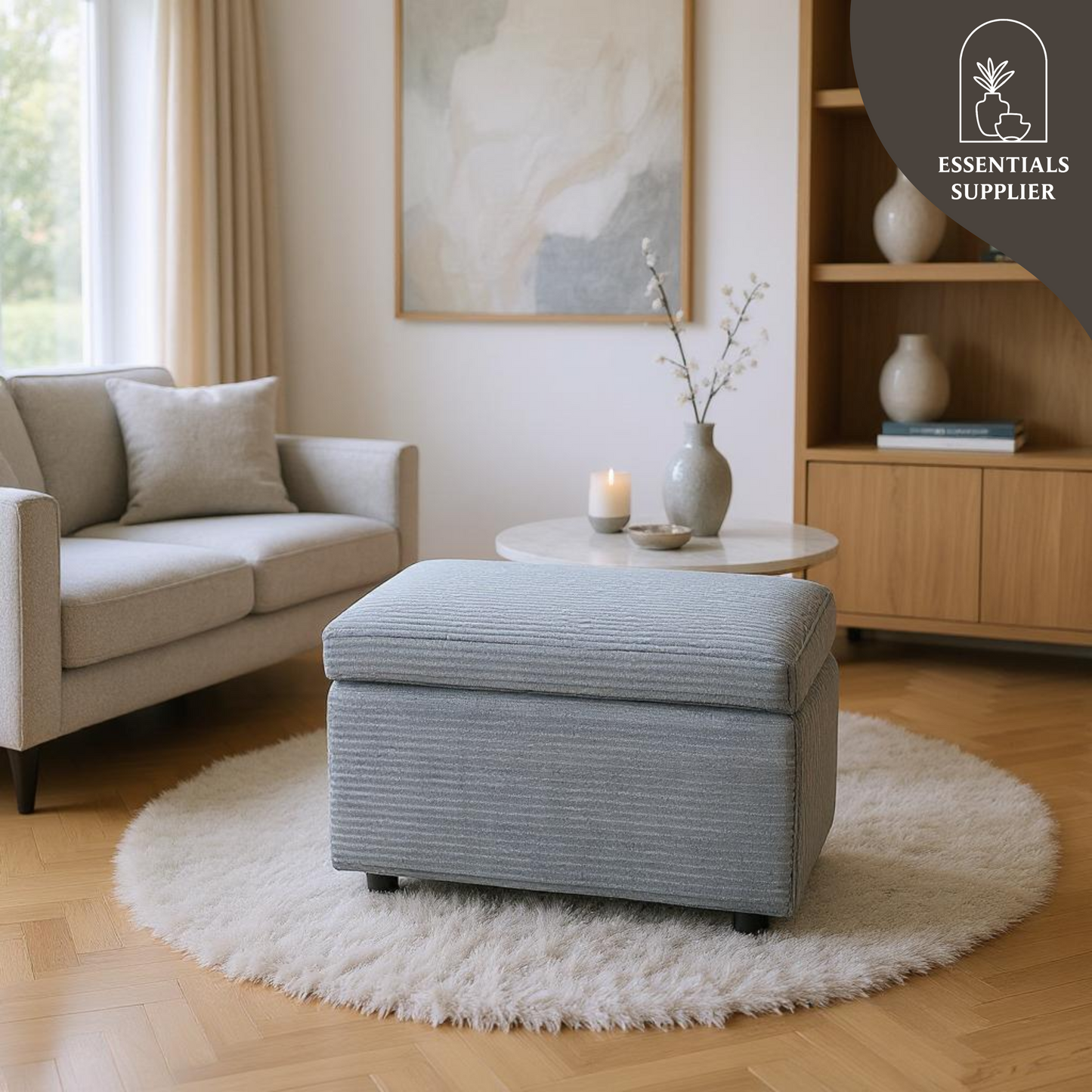 Dark Gray Corduroy Storage Ottoman Bench with Hidden Compartment – 24.8