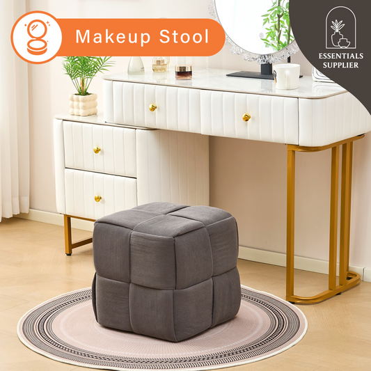 Grey Corduroy Ottoman Vanity Stool – Square Footrest for Bedroom & Entryway