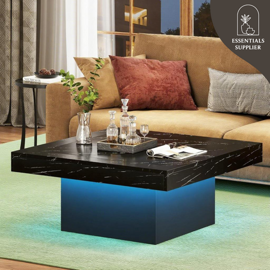 Rustic LED Coffee Table with Square Top & Modern Base – 35” Wood Accent
