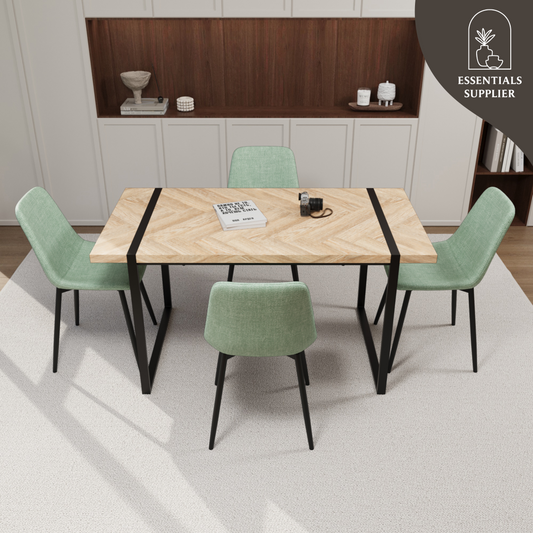59" Light Wood Dining Table Set w/ 4 Suede Chairs – Modern & Cozy Style