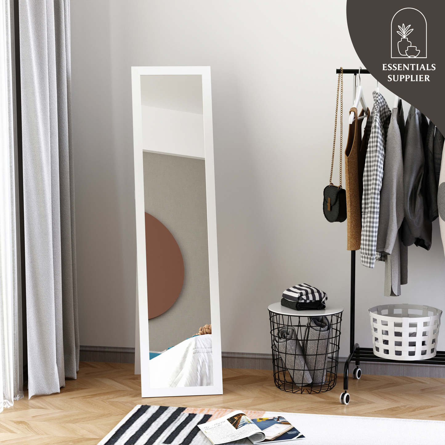 White Freestanding or Wall-Mounted Dressing Mirror – Modern & Space-Saving