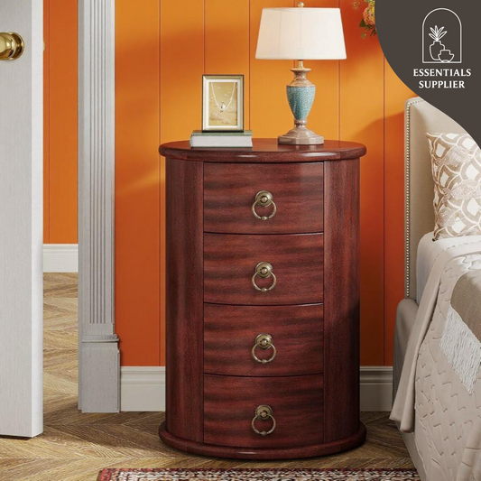 Cherry Brown 4-Drawer Coffee Table Nightstand – Rustic Vintage Storage Side Table