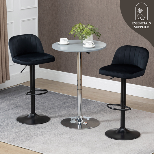 Set of 2 Black Velvet Adjustable Swivel Bar Stools with Footrest – Modern Counter Chairs