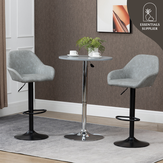 Set of 2 Grey PU Leather Adjustable Swivel Bar Stools with Footrest – Modern Counter Chairs