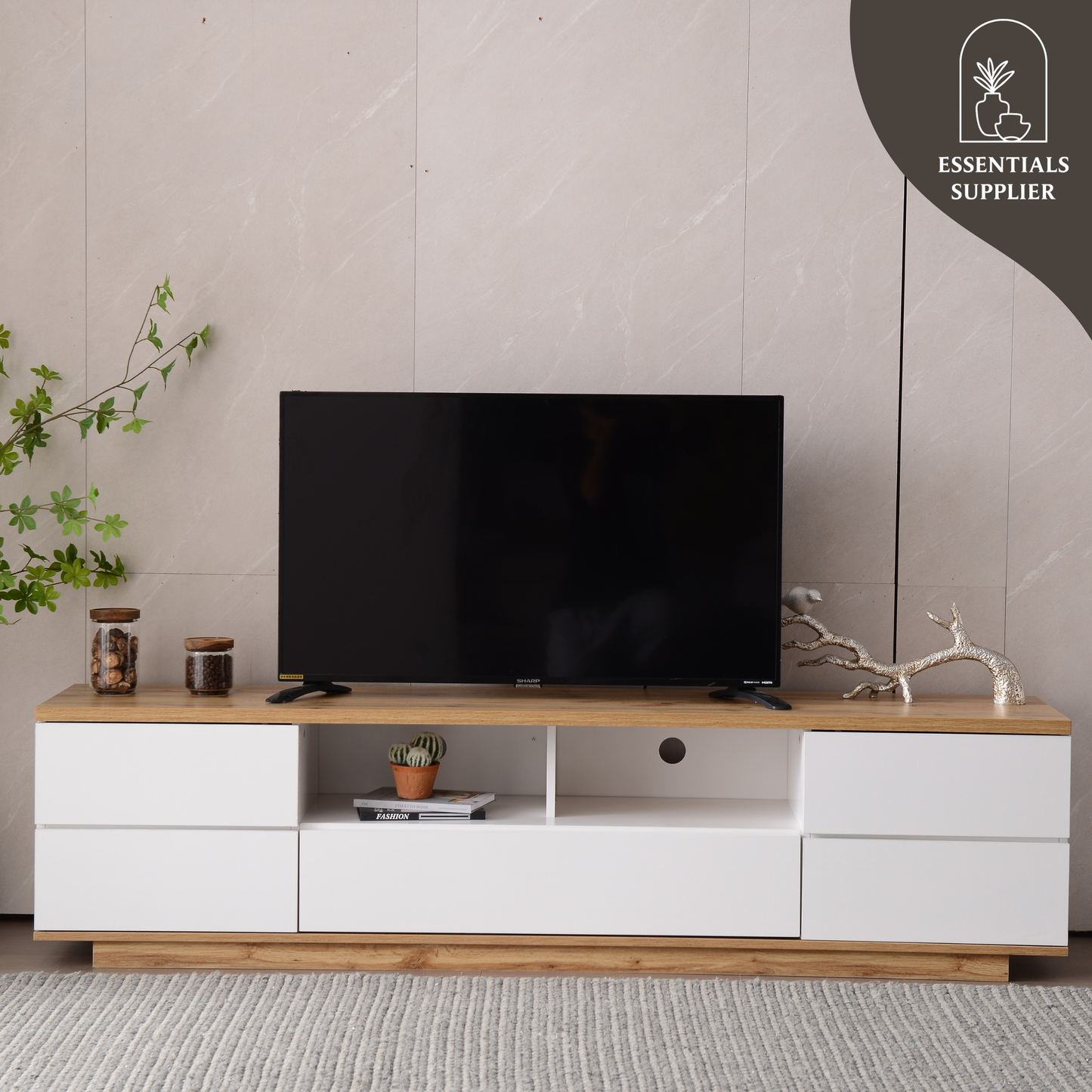 Modern TV Stand for 80'' TVs, Media Console with Storage & Rebound Doors
