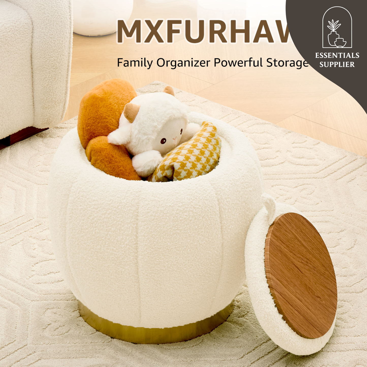 Storage Ottoman Footrest with Soft Seat, Velvet Stool Accent, White