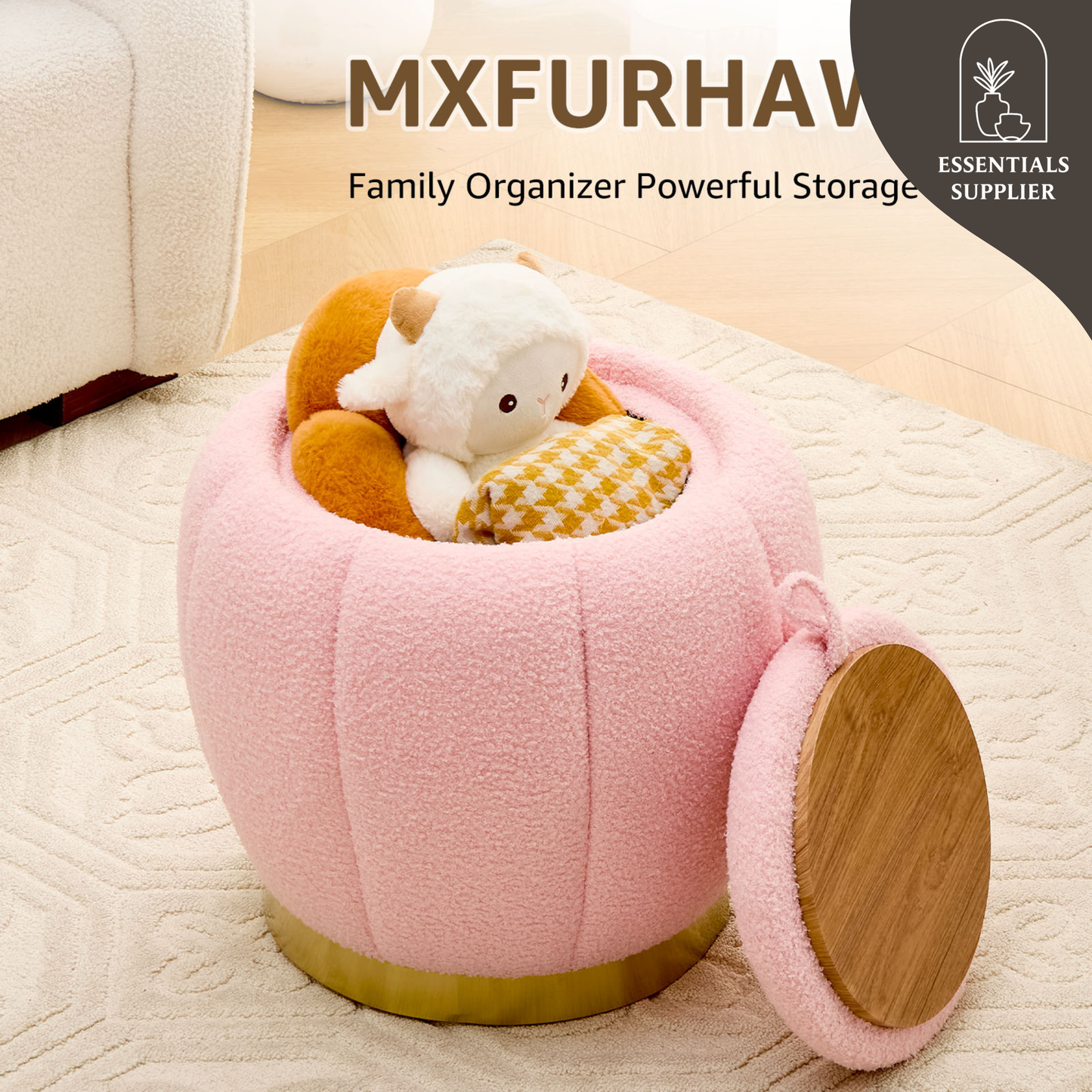 Storage Ottoman Footrest with Soft Seat, Velvet Stool Accent, Pink