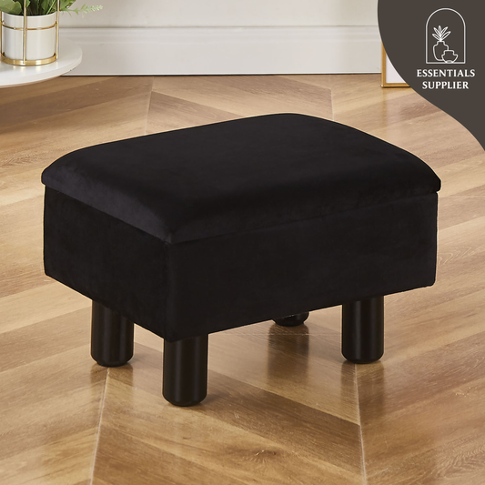 Linen Storage Ottoman Foot Stool – Black Step Seat with Solid Wood Legs