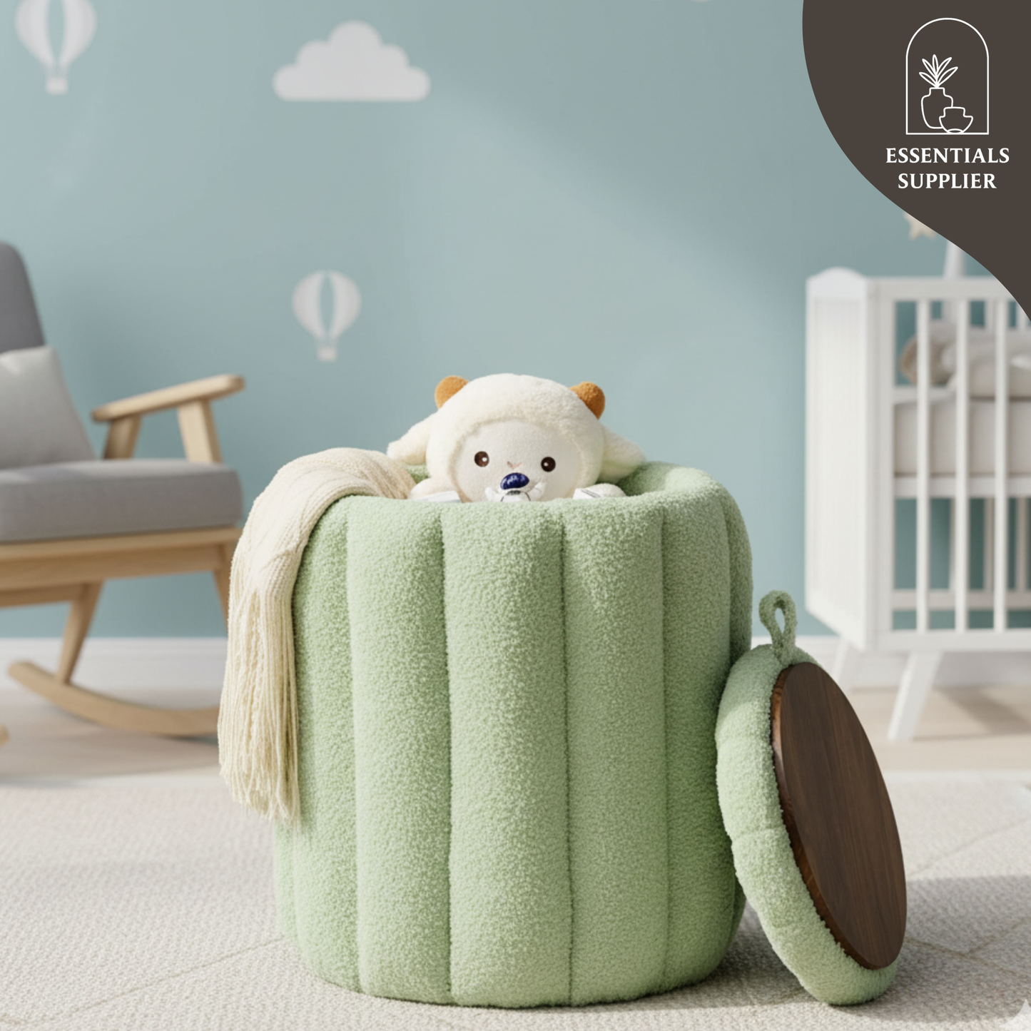 Teddy Velvet Ottoman with Storage, Round Padded Foot Stool for Makeup Room