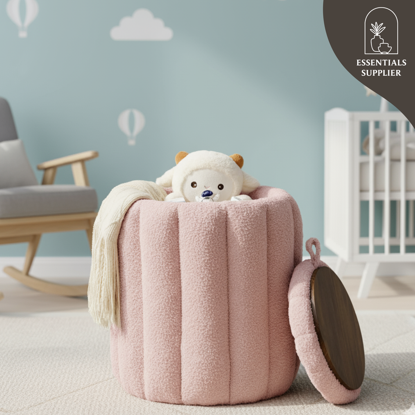 Teddy Velvet Ottoman with Storage, Round Padded Foot Stool for Makeup Room, Pink