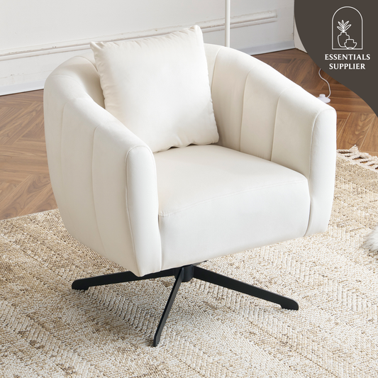 360° Swivel Velvet Accent Chair with Fluffy Cushion – Off White