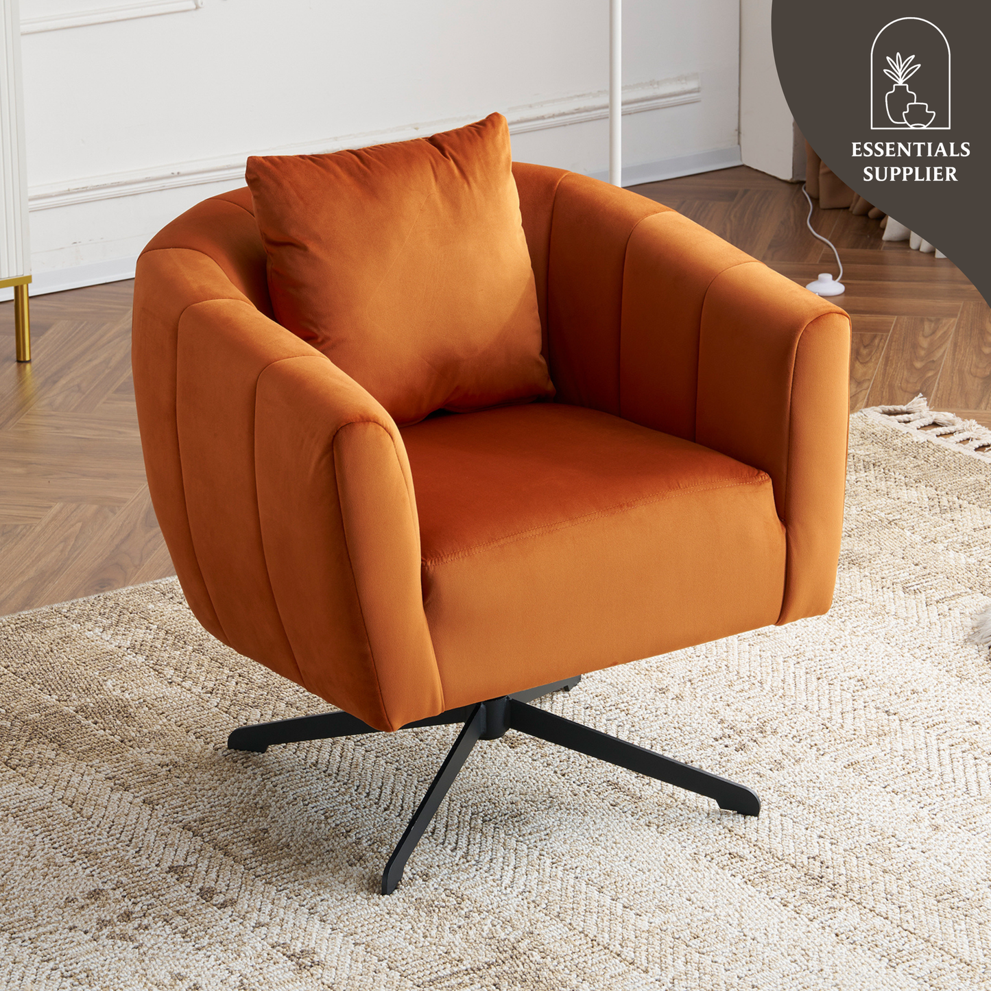 360° Swivel Velvet Accent Chair with Fluffy Cushion – Burnt Orange