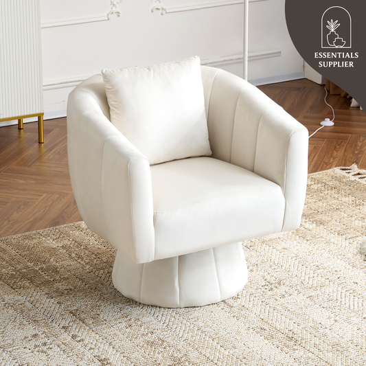 360° Swivel Velvet Accent Chair with Fluffy Cushion – Off White
