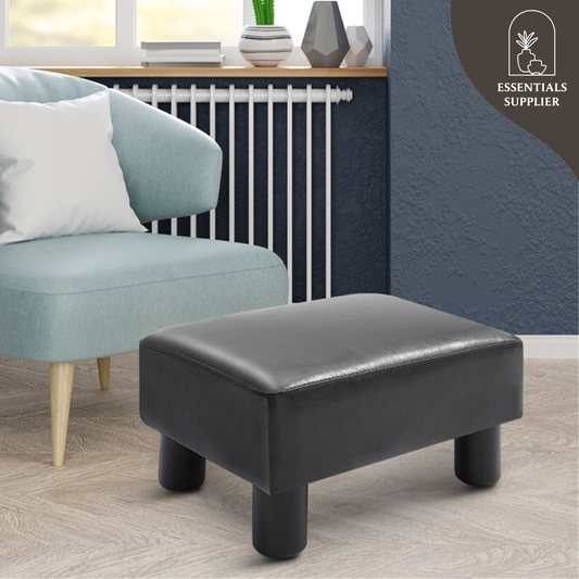 Black Faux Leather Foot Rest Ottoman – Chic, Lightweight & Durable