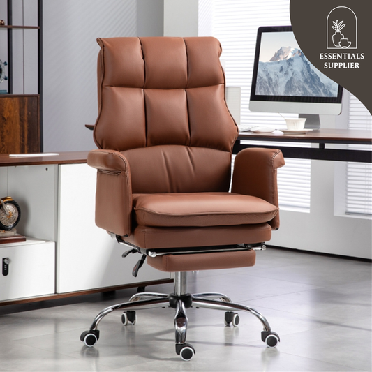 Brown Massage Office Chair with Reclining Back, Footrest & PU Leather Finish
