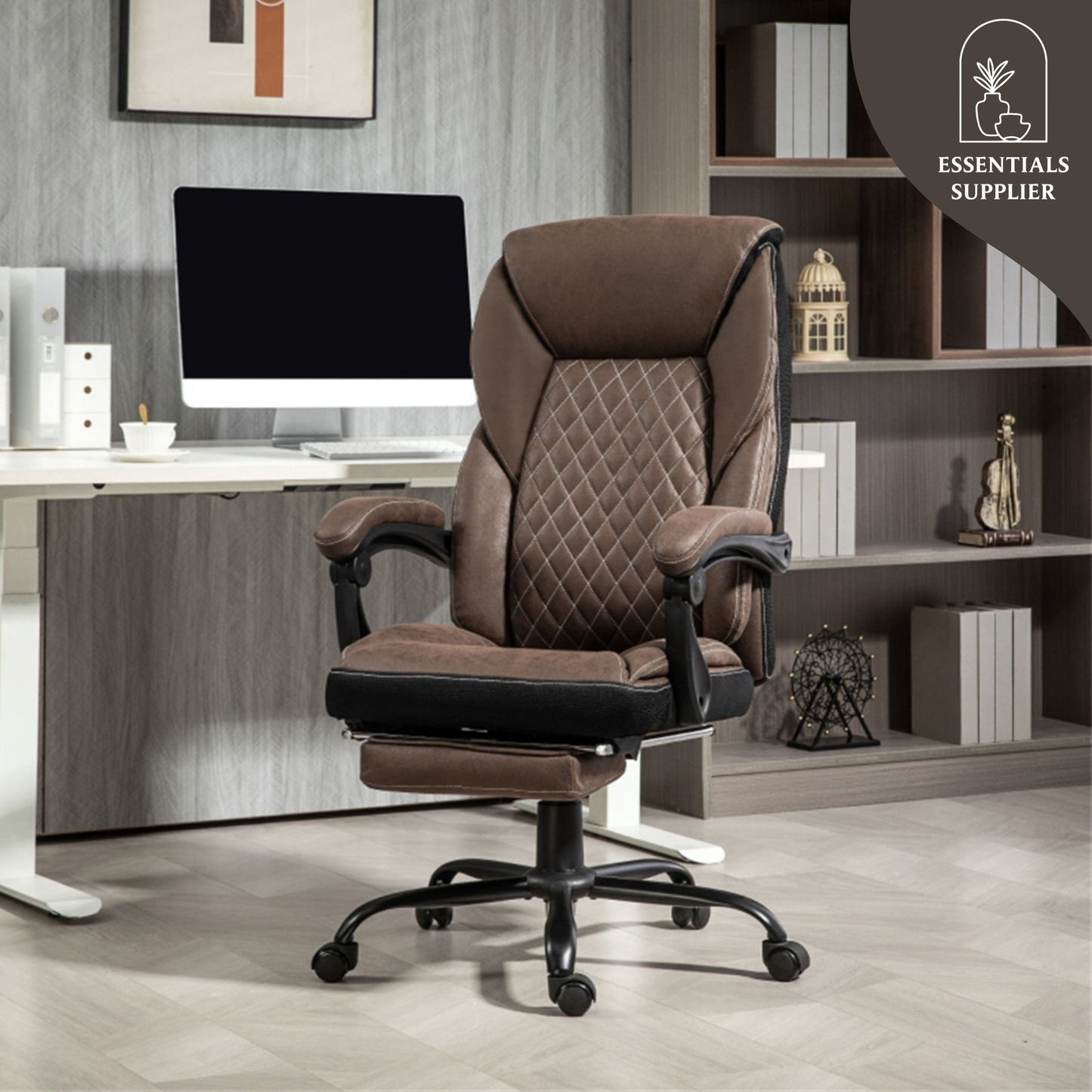 Dark Brown High-Back Reclining Office Chair with Footrest & Microfiber Upholstery