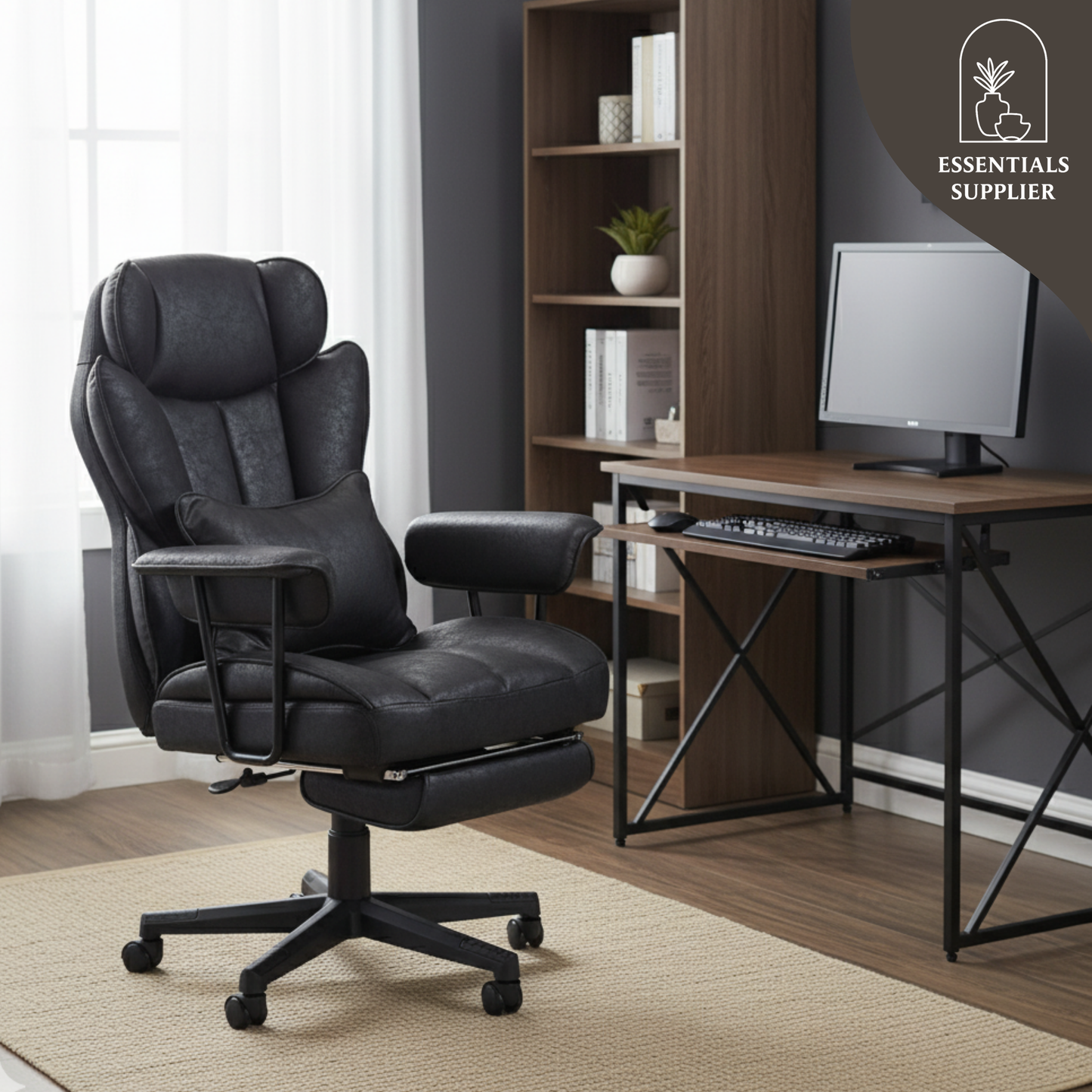 Black Big & Tall Black Reclining Office Chair with Footrest – 396 lbs Capacity