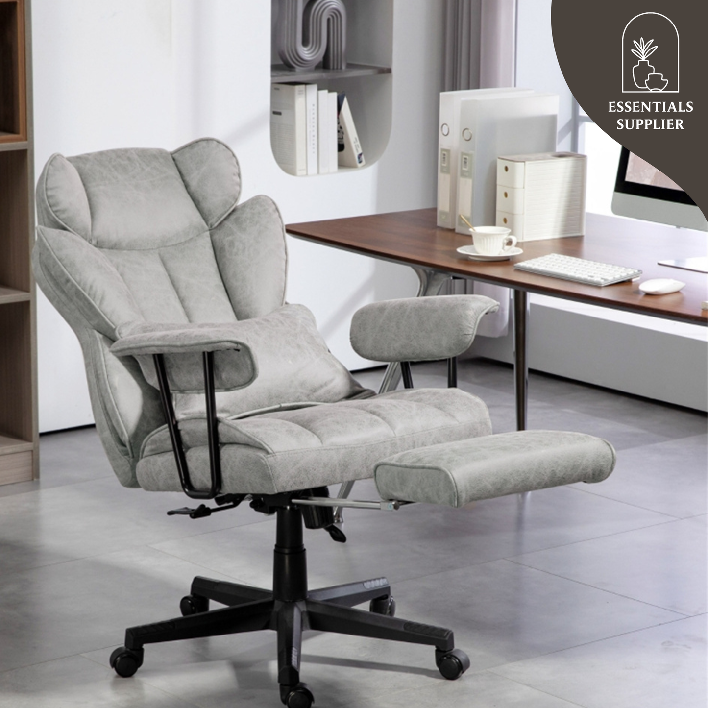 Gray Big & Tall Black Reclining Office Chair with Footrest – 396 lbs Capacity