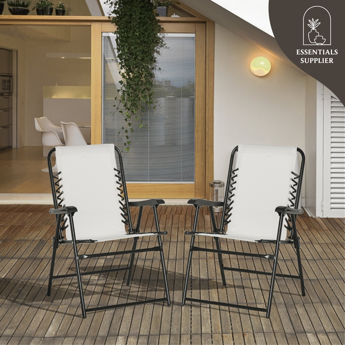 Set of 2 Foldable Mesh Armchairs – Outdoor Lounge Chairs with Armrests