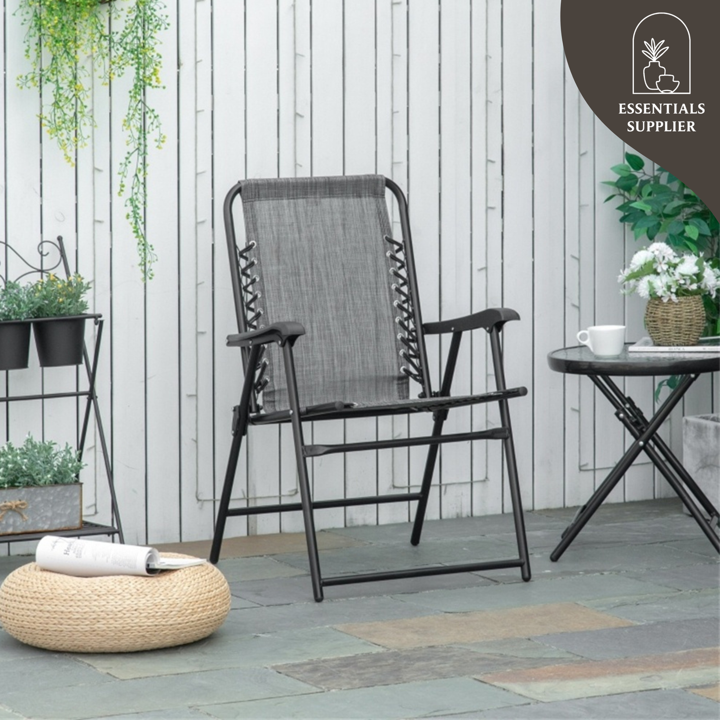 Foldable Mesh Patio Armchair – Gray Outdoor Chair