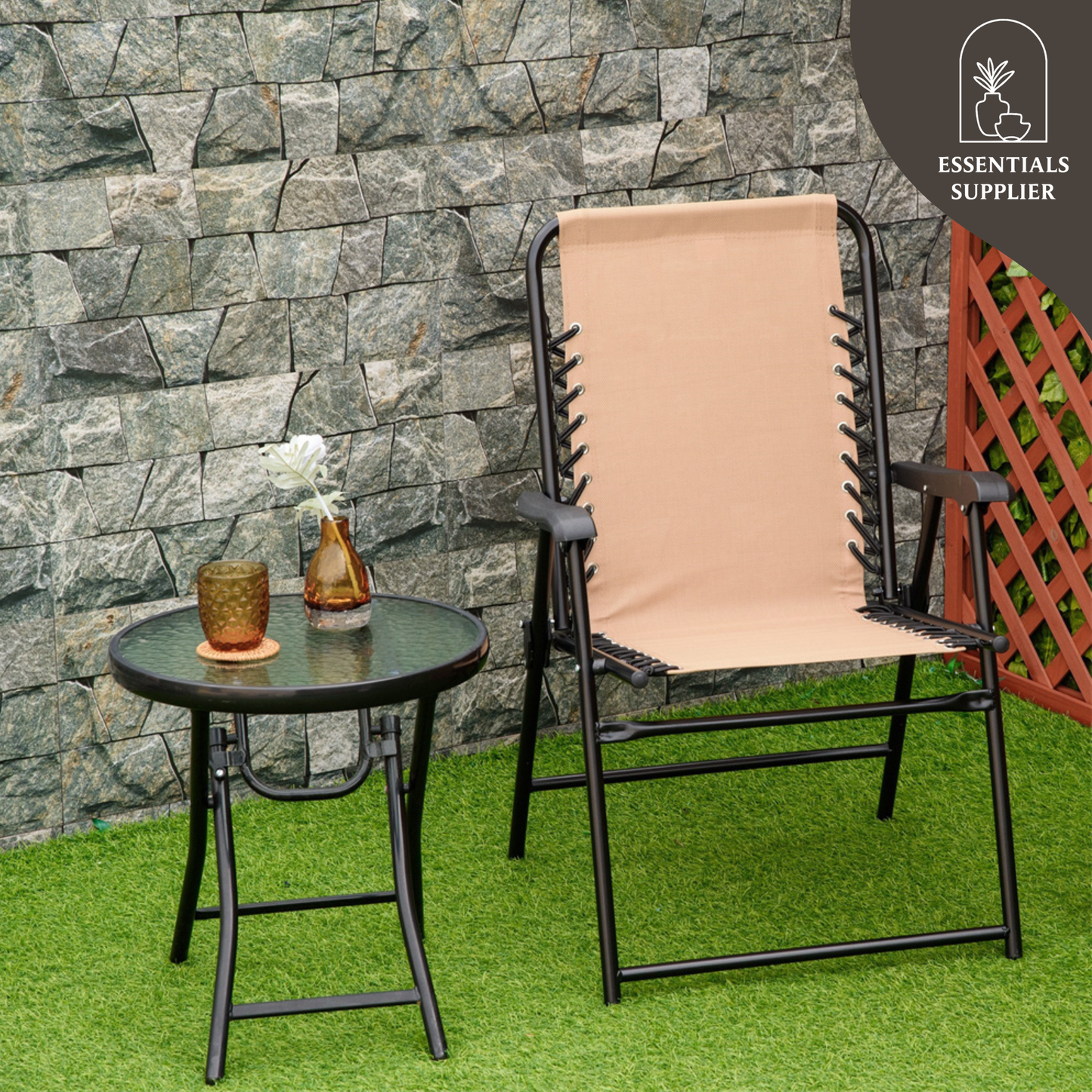 Foldable Mesh Patio Armchair – Beige Outdoor Chair