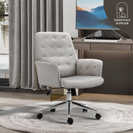 Grey Velvet Office Chair – Adjustable Height with Rocking Back & Armrests