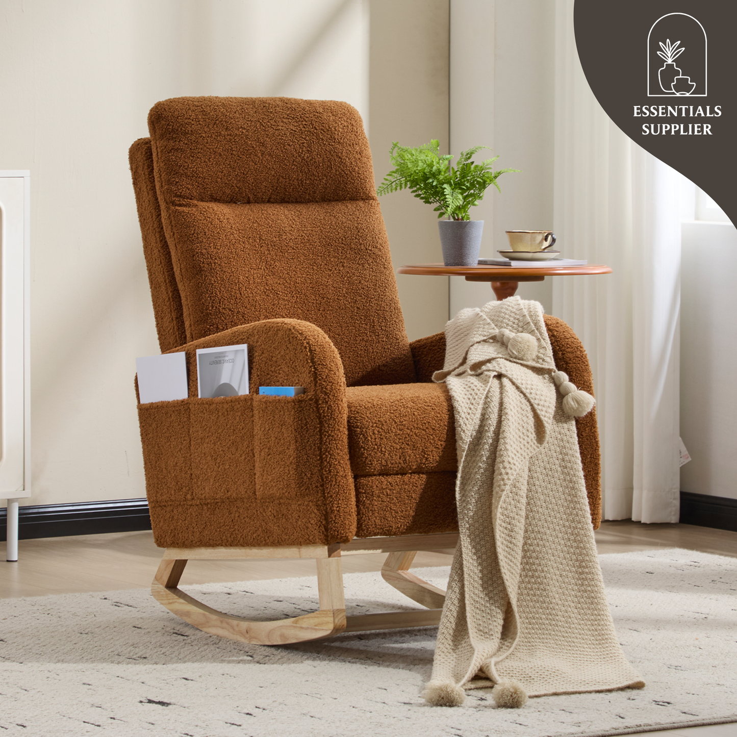 Modern Rocking Accent Chair with High Back, Soft Fabric & 300 lb Weight Capacity