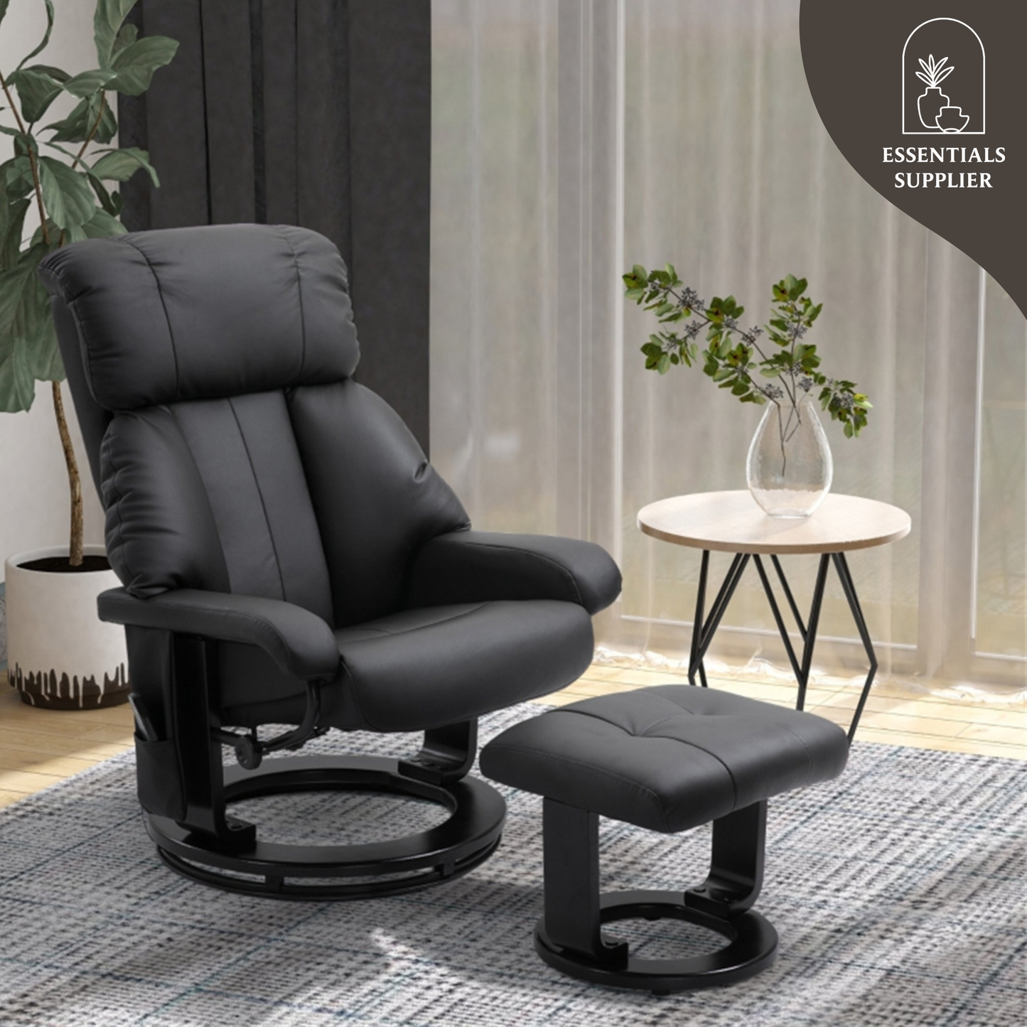 PU Leather Massage Recliner Chair with Ottoman & Remote, Black