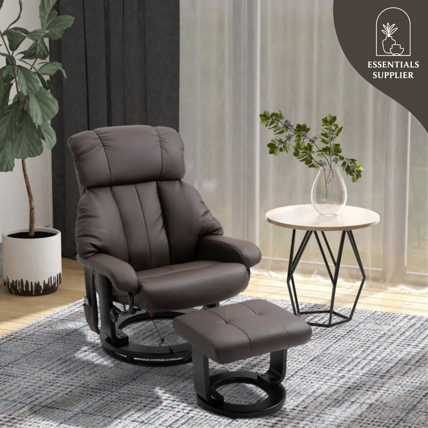 PU Leather Massage Recliner Chair with Ottoman & Remote, Brown