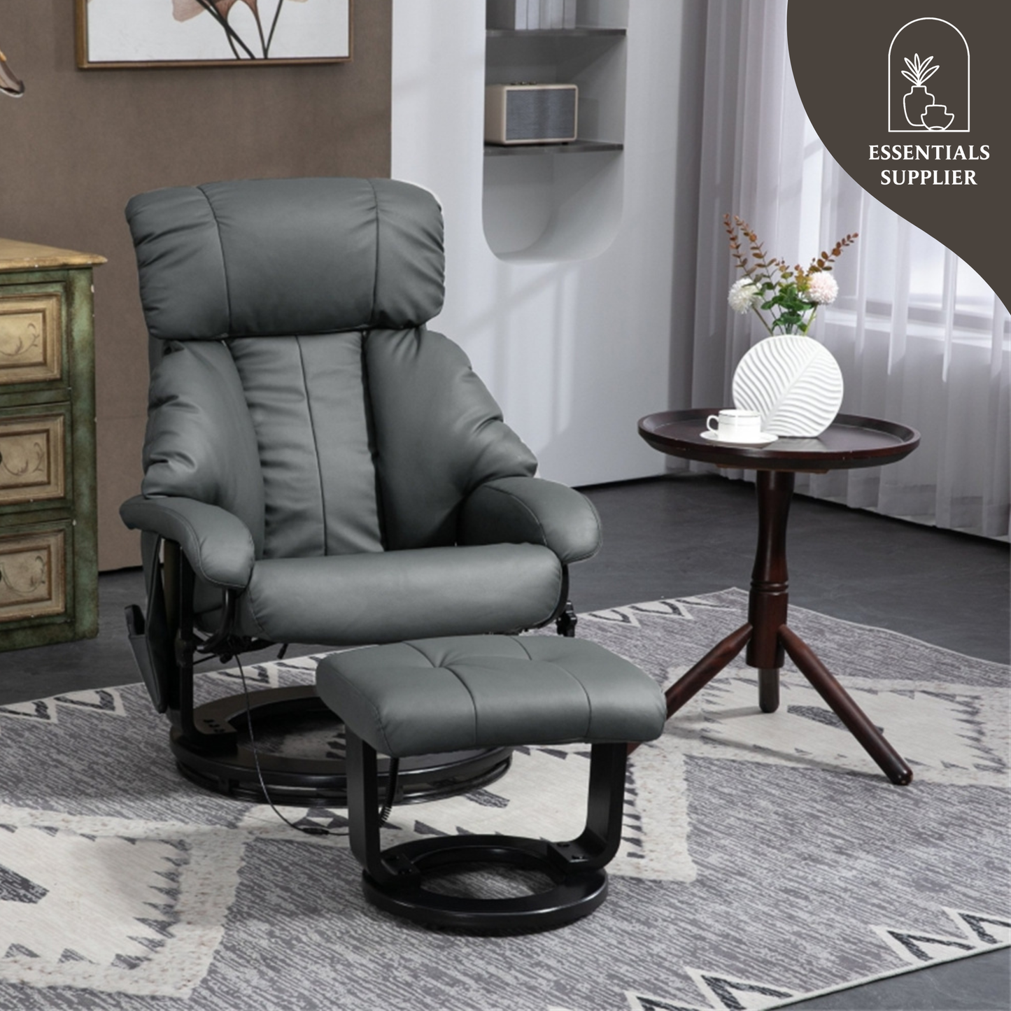 PU Leather Massage Recliner Chair with Ottoman & Remote, Gray