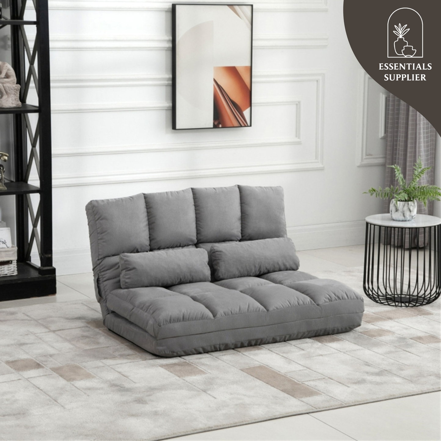 3-in-1 Adjustable Floor Sofa Bed with Backrest & Headrest – Light Gray