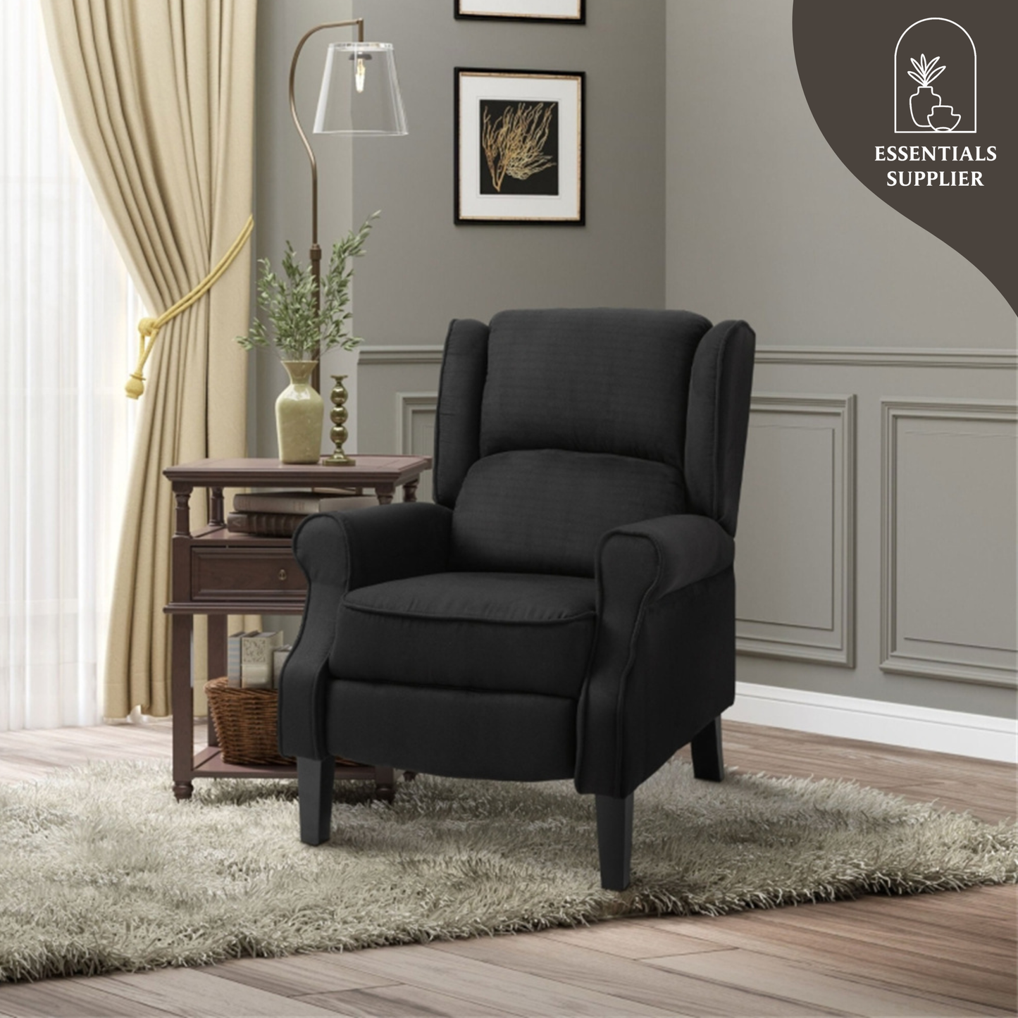 Heated Massage Recliner Chair with Lumbar Support – Manual Pushback, Black