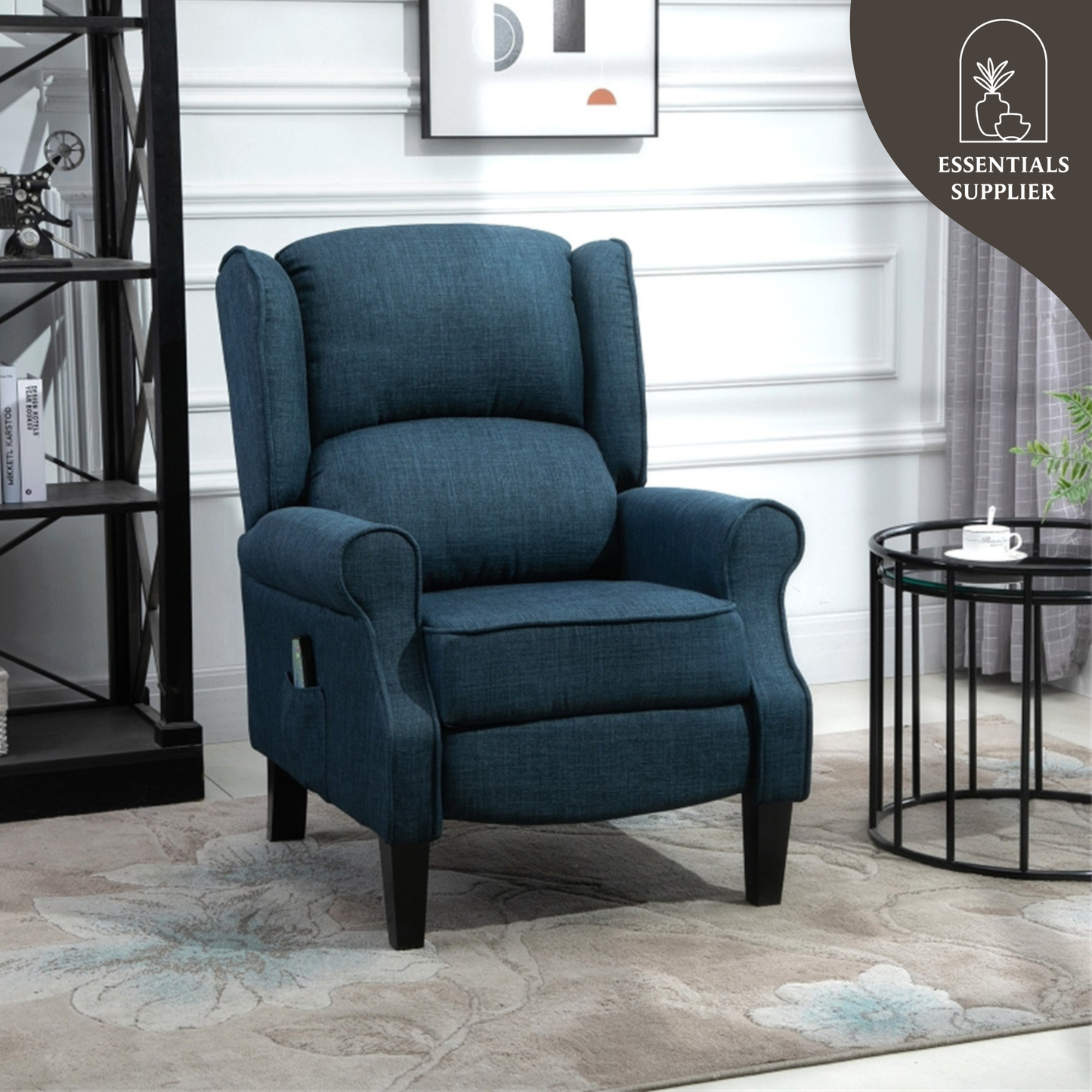 Heated Massage Recliner Chair with Lumbar Support – Manual Pushback, Blue