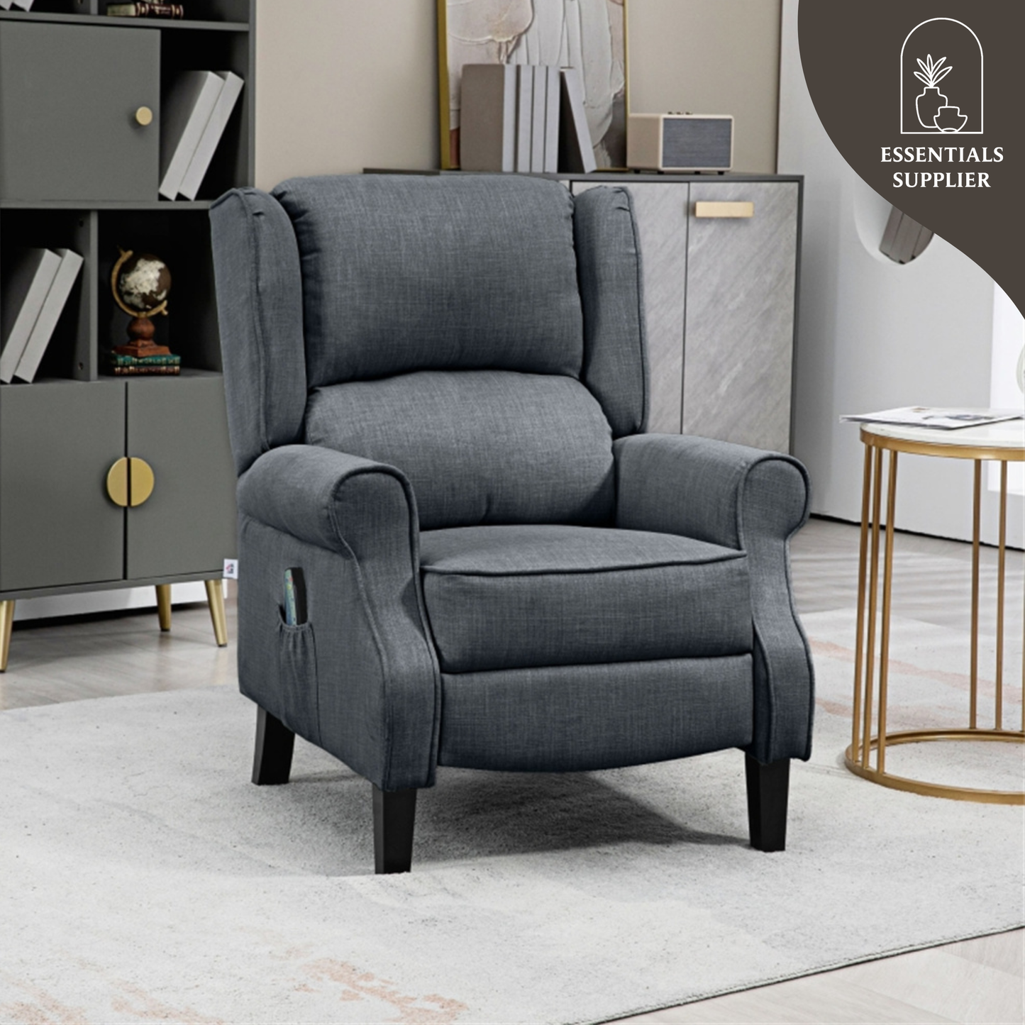 Heated Massage Recliner Chair with Lumbar Support – Manual Pushback, Gray