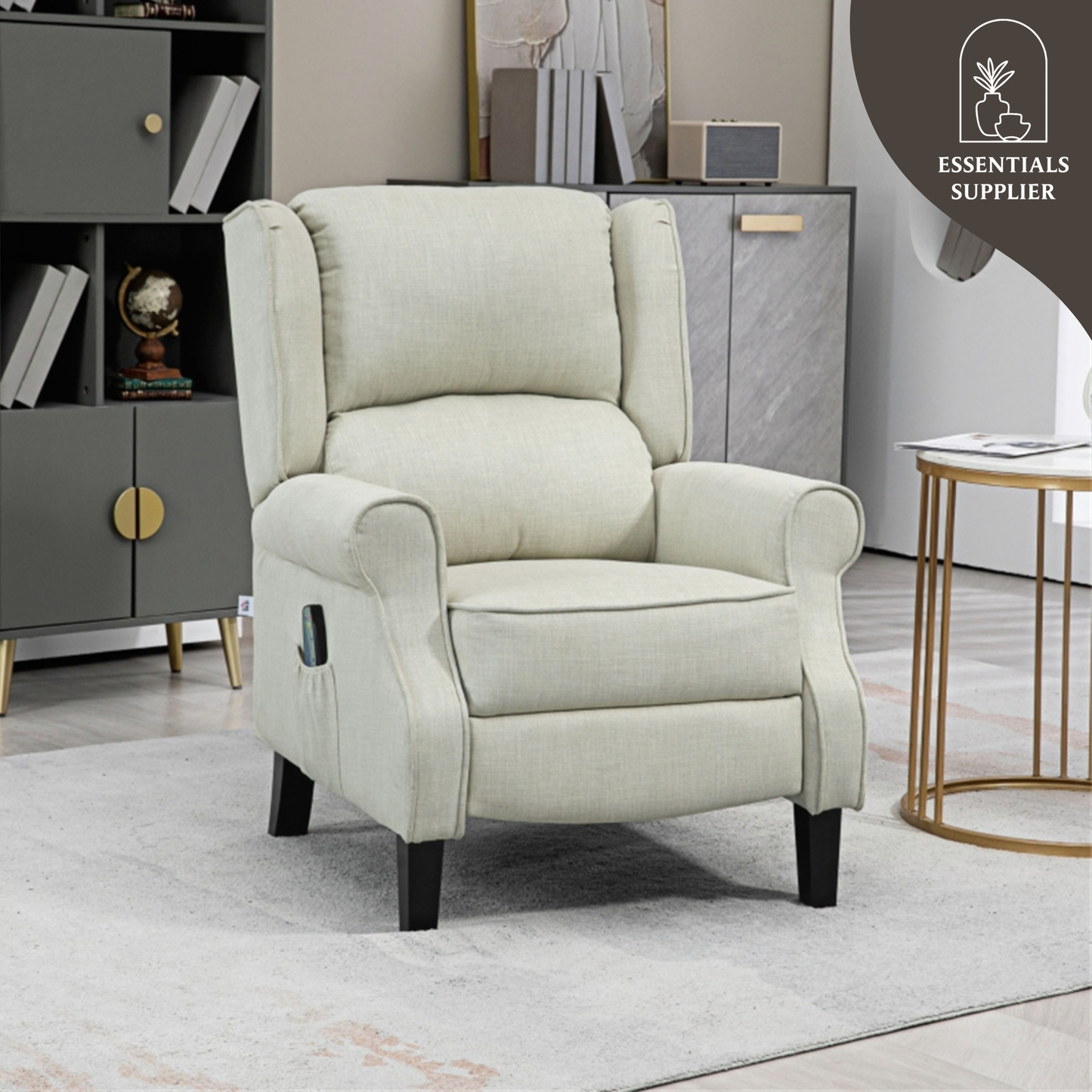 Heated Massage Recliner Chair with Lumbar Support – Manual Pushback, Off White