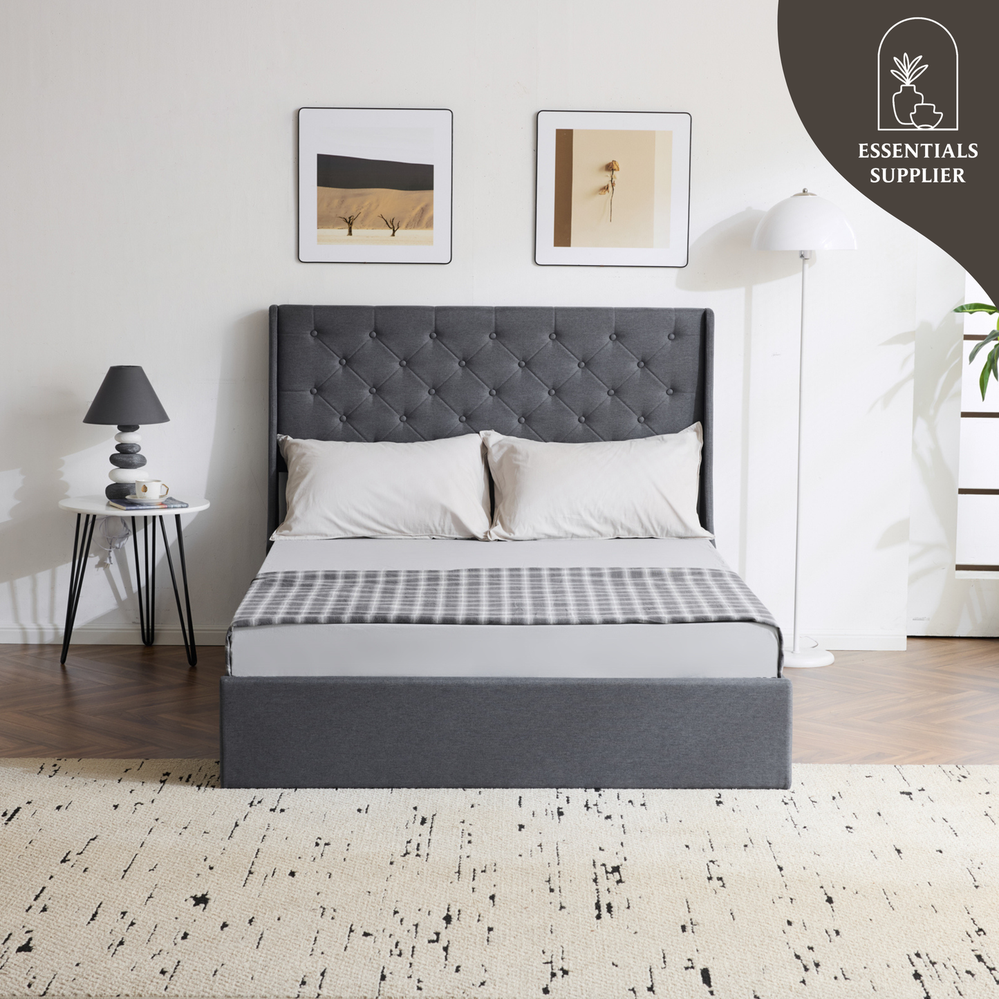 Queen Upholstered Storage Bed Frame with 4 Drawers & Wingback Tufted Headboard