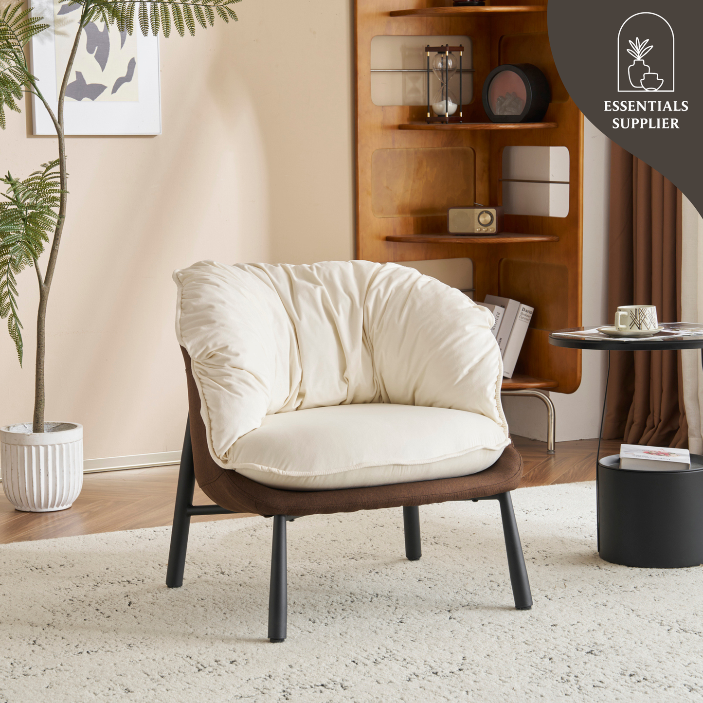 Modern Velvet Barrel Accent Chair with Metal Legs – Off-White Armchair