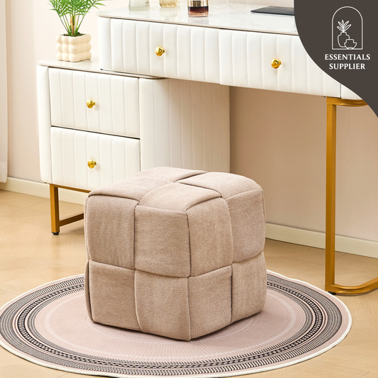 Brown Corduroy Ottoman Vanity Stool – Square Footrest for Bedroom & Entryway