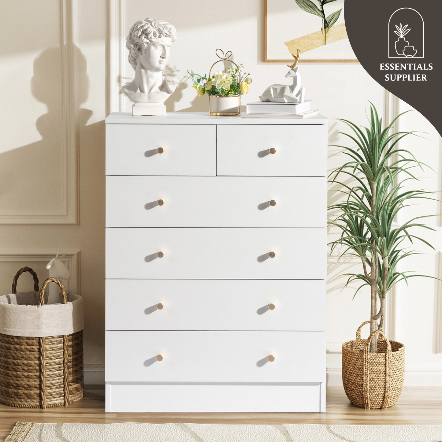 Modern White 6-Drawer Dresser – Minimalist Storage Cabinet for Bedroom or Living Room