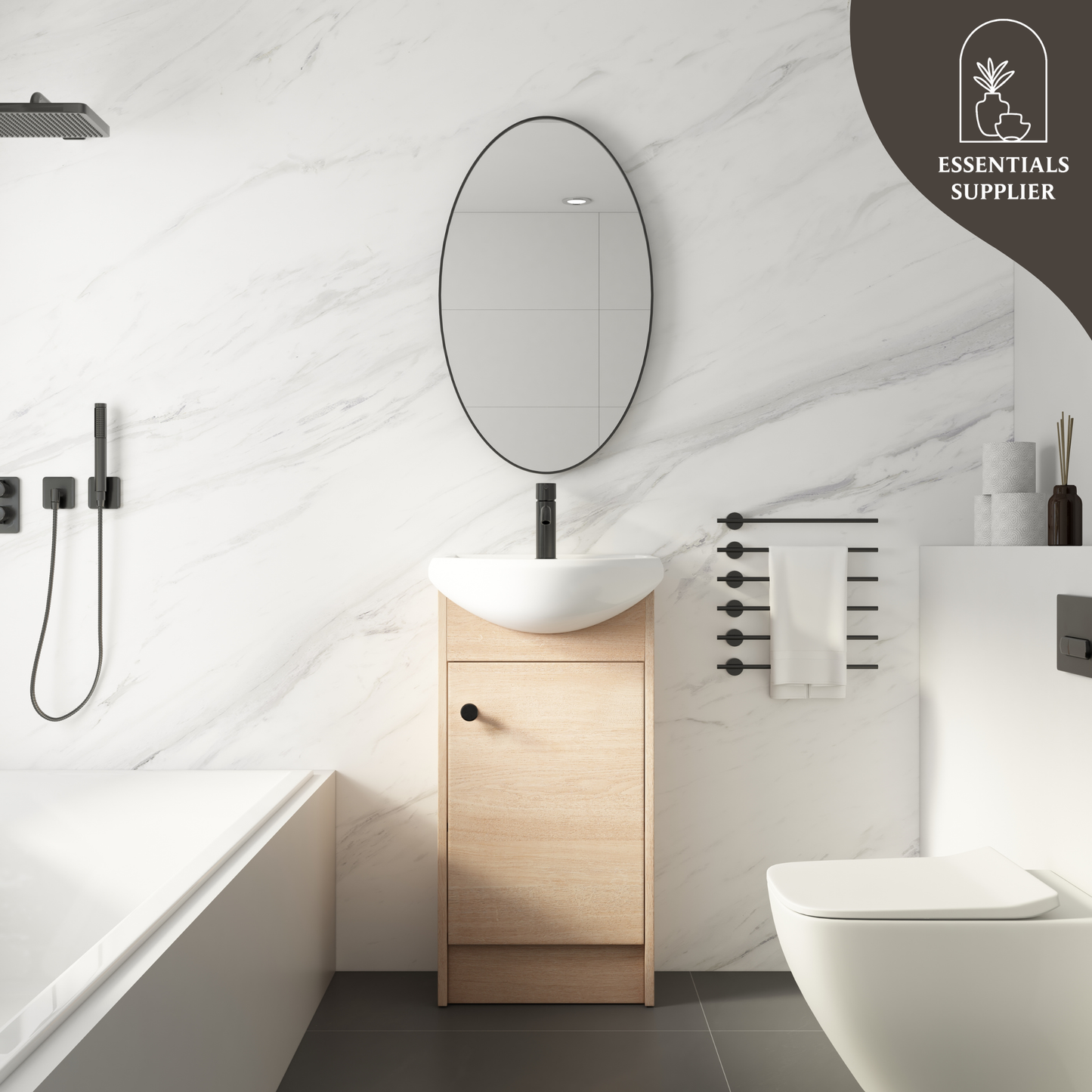 18" Small Bathroom Vanity with Sink – Freestanding Oak Cabinet Combo Unit