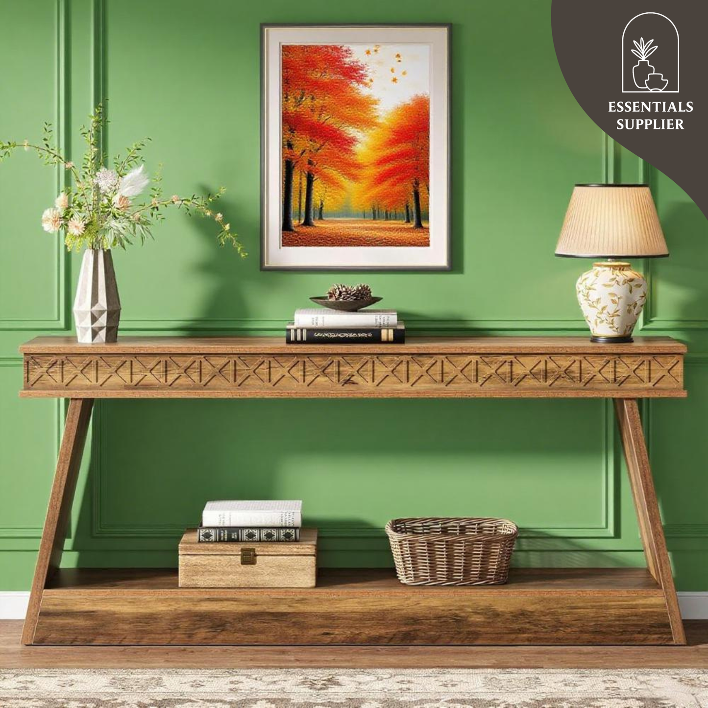 Rustic Brown 2-Tier Long Console Table – Farmhouse Style Entryway & Sofa Table